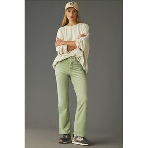 Pilcro for Anthropologie The Yaya Corduroy Mid Rise Crop Flare Lime Green 24P